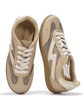 Women's Nude Mesh Plush & Soft Memory Foam Insole Lace Up Shoes Trendy Sneakers